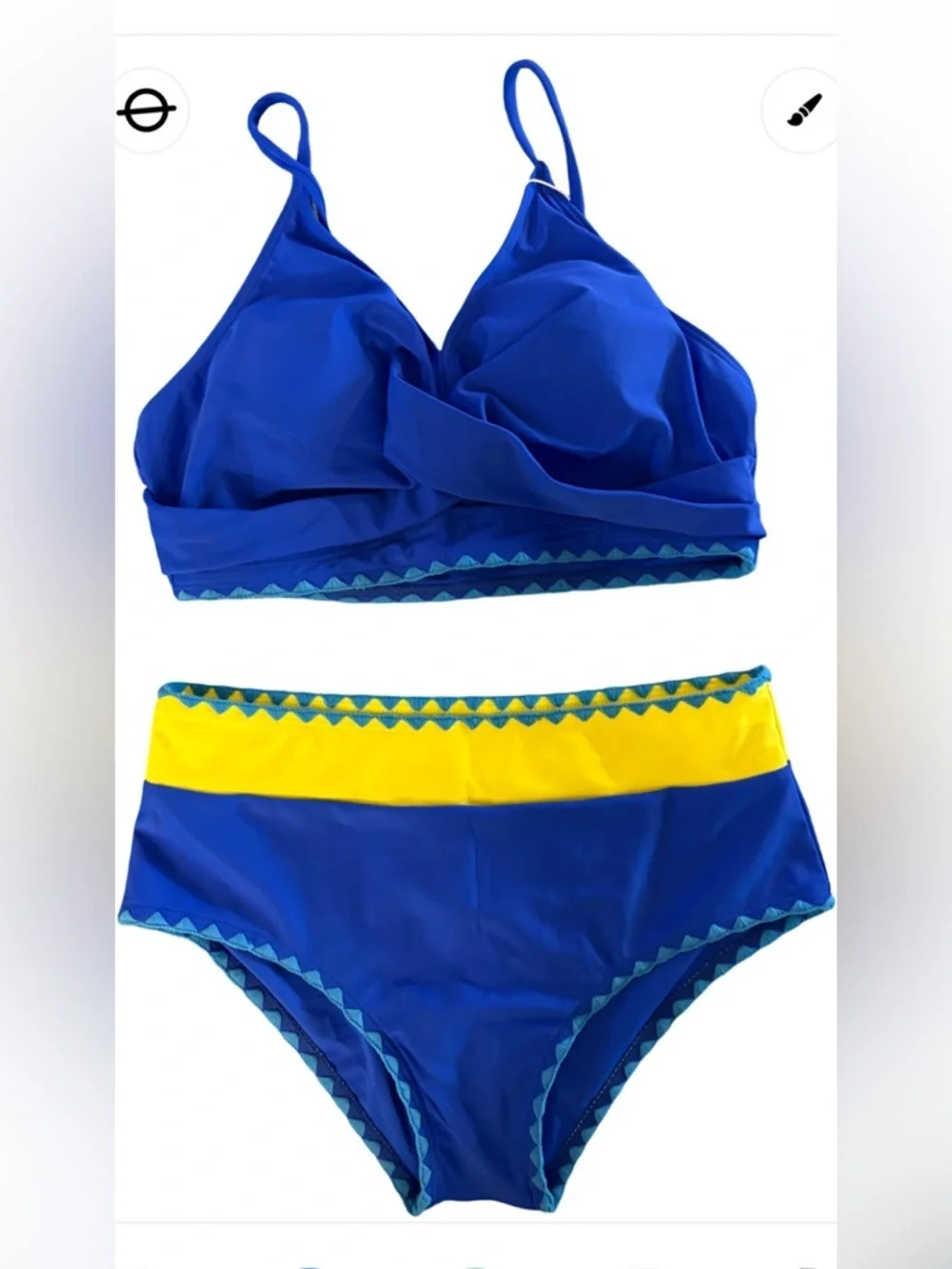 NWT-15-16 Y Kids 4Ever Co. High Waist Sporty Bikini Color Block crochet trim.